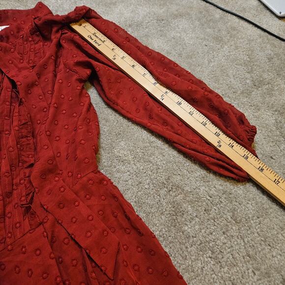 A New Day Size Small Red Wine Dress Swiss Dot Long Sleeve Chic Tie S Christmas - Picture 10 of 11